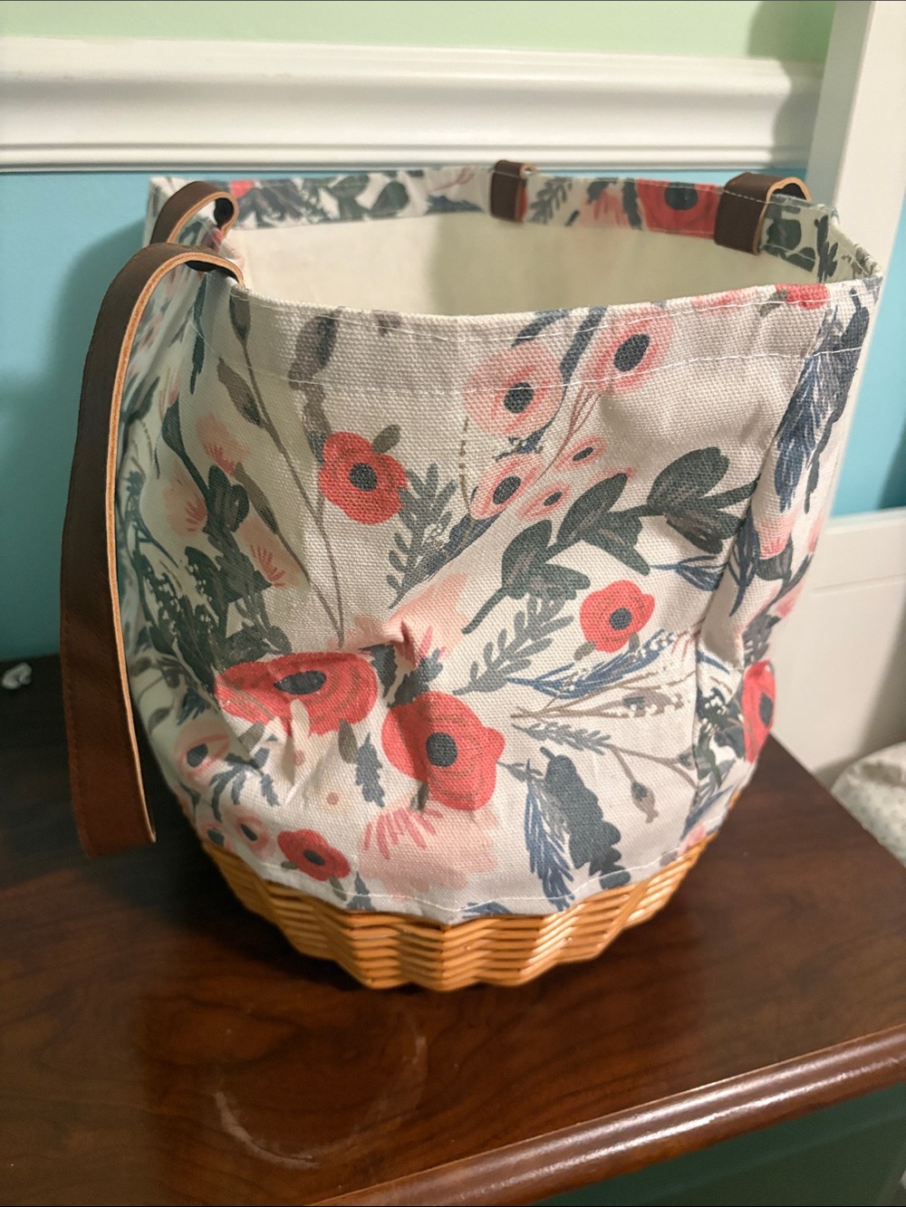 Floral Canvas Tote Bag with Woven Base - Pink & Cream